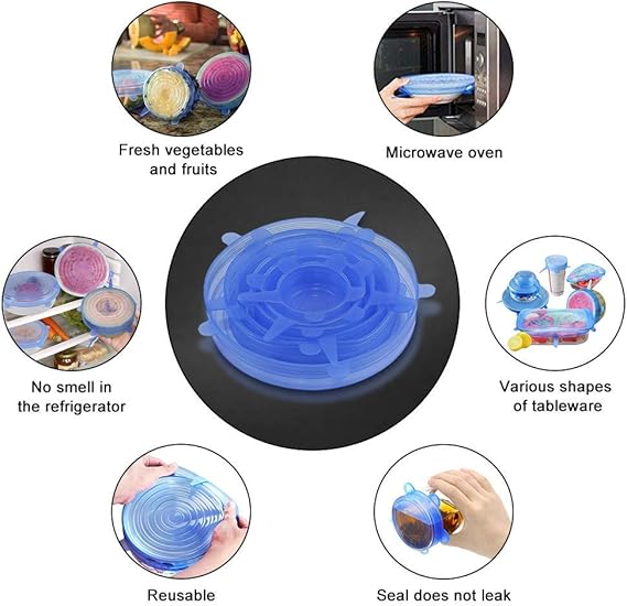 Reusable Food Storage Cover Silicone Stretch Lids  Kitchen Accessories-6 Pack