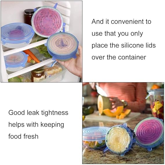 Reusable Food Storage Cover Silicone Stretch Lids  Kitchen Accessories-6 Pack