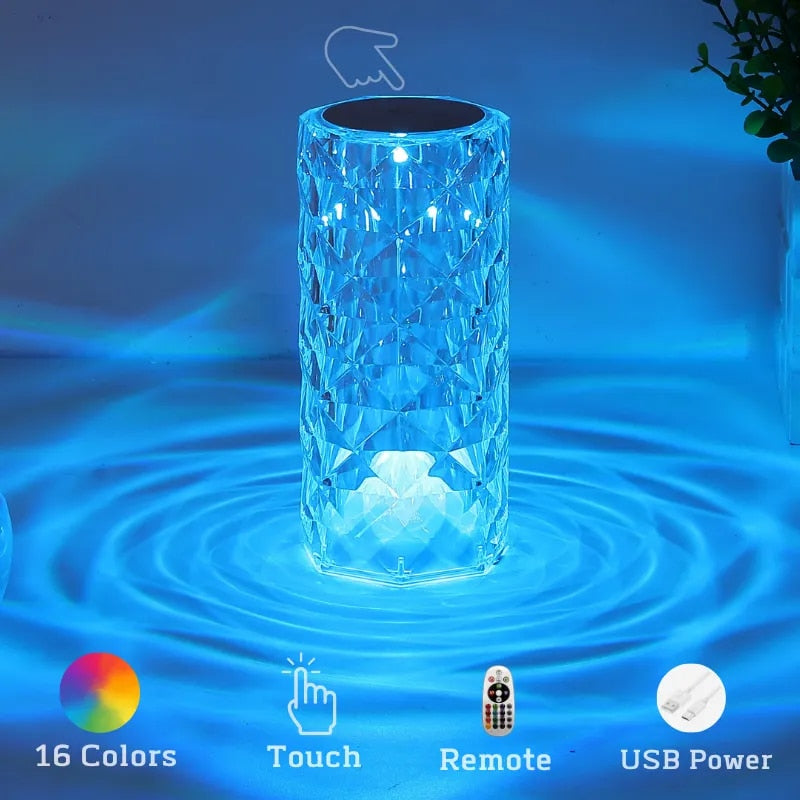 Crystal Diamond Table Lamp RGB 16 Colors with Touch & Remote Control - 21 cm Large Size
