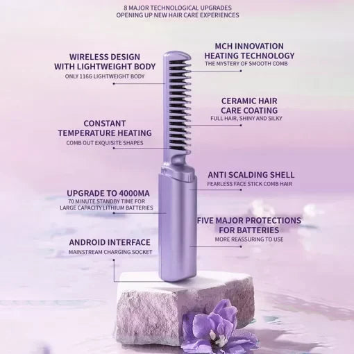 Hair Straightener Rechargeable Cordless Travel Comb - 2024 Latest Hairdressing Comb
