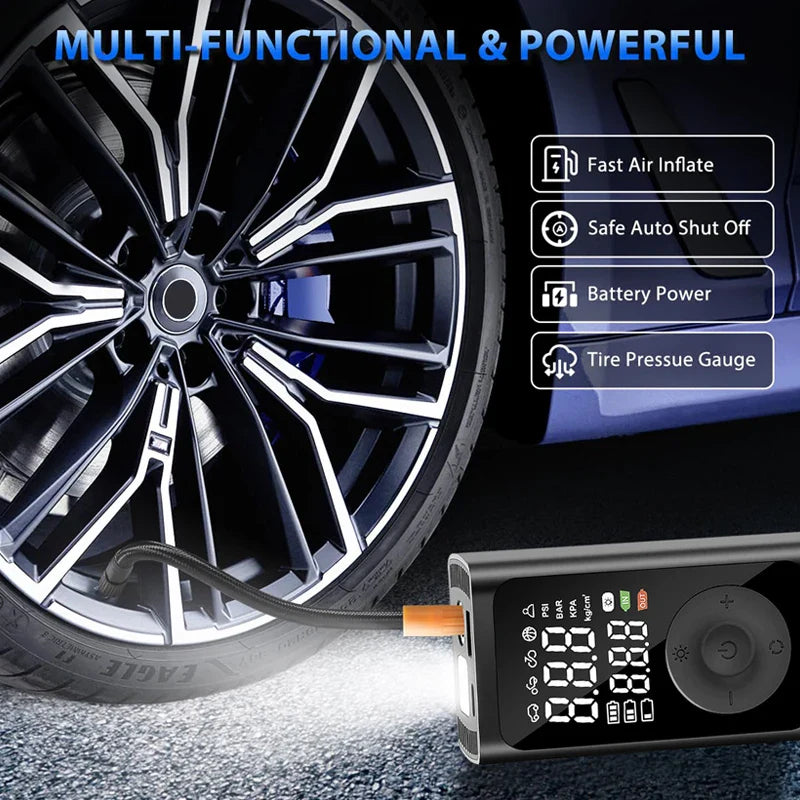 Car Tire Inflator Portable Rechargeable Air Compressor With 3 Nozzles Digital Display Car Motorcycle Cycle and Football Air Pump