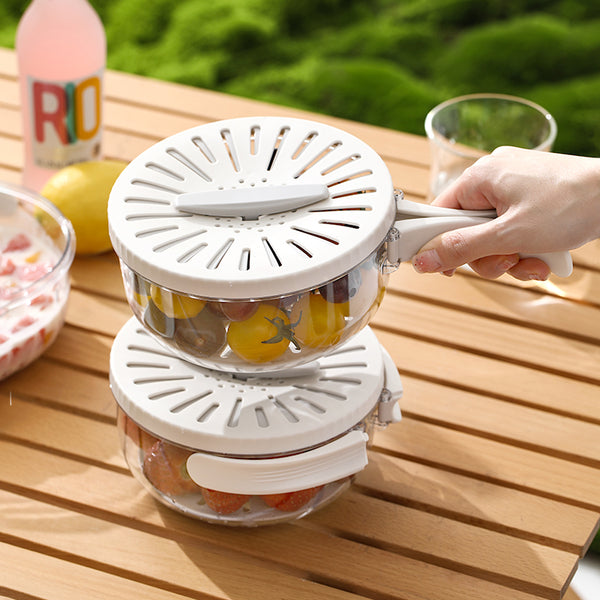 Multi-Purpose Folding Drain Basket with Lid – Fruit & Veggie Washing Bowl